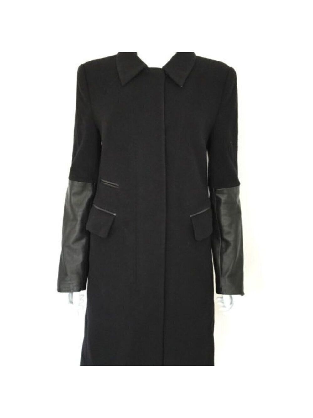 Diane Von Furstenberg Sterling Wool-Cashmere CoatWith Leather Details Size 8